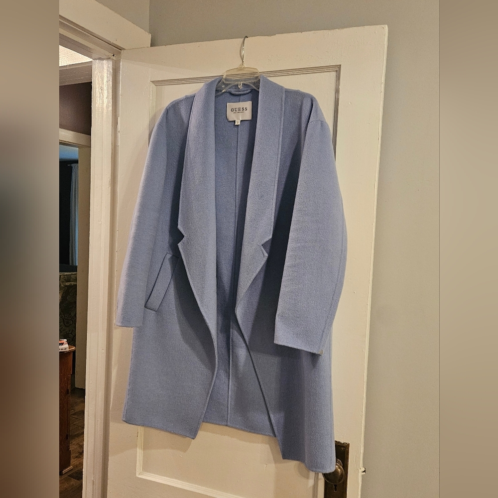 GUESS Women's Light Blue Open Front Coat - Size Medium